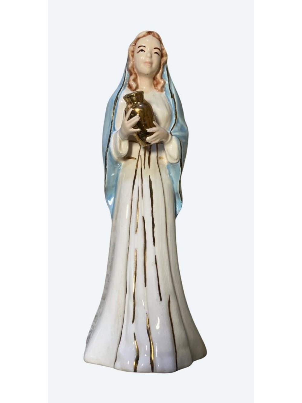 Lady Madonna Ceramic Figurine 9.25" Tall Hand painted Gold Colored Trim - Picture 11 of 13